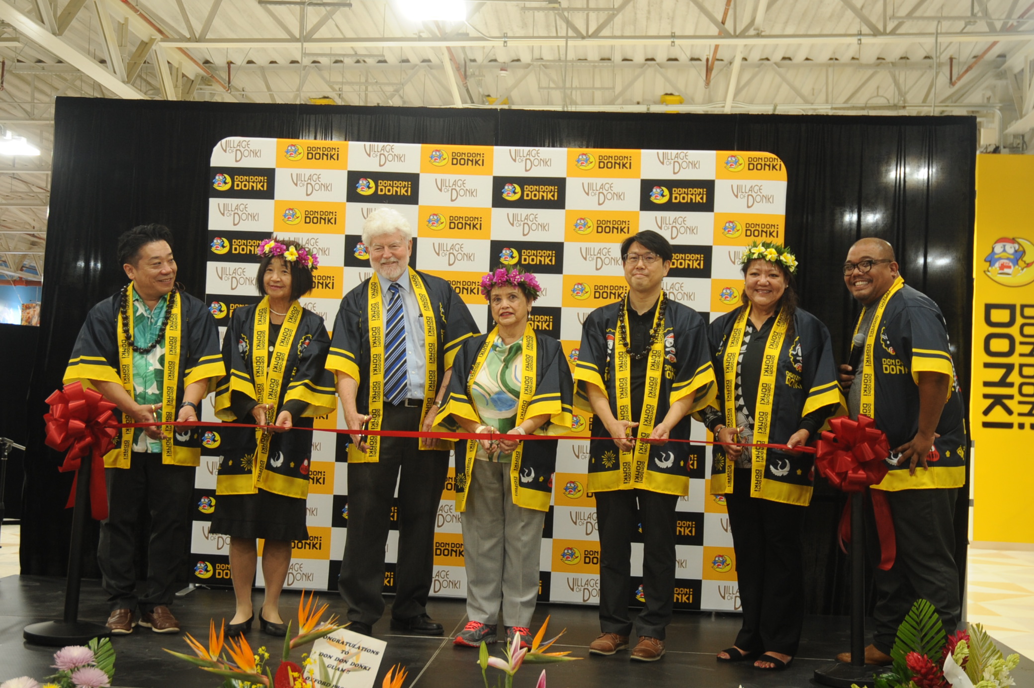 Kazuhiro Matsumoto, director and senior managing executive officer, Don Don Donki; Consul General of Japan to GuamIshigami Rumiko; Jeffrey A. Cook, attorney, Cunliffe &amp; Cooke and first gentleman; Gov. Lourdes A. Leon Gurrerro; Makoto “Mak” Hanawa, president and director, Don Don Donki; and Mayor Louise Rivera of Tamuning, Tumon and Harmon.