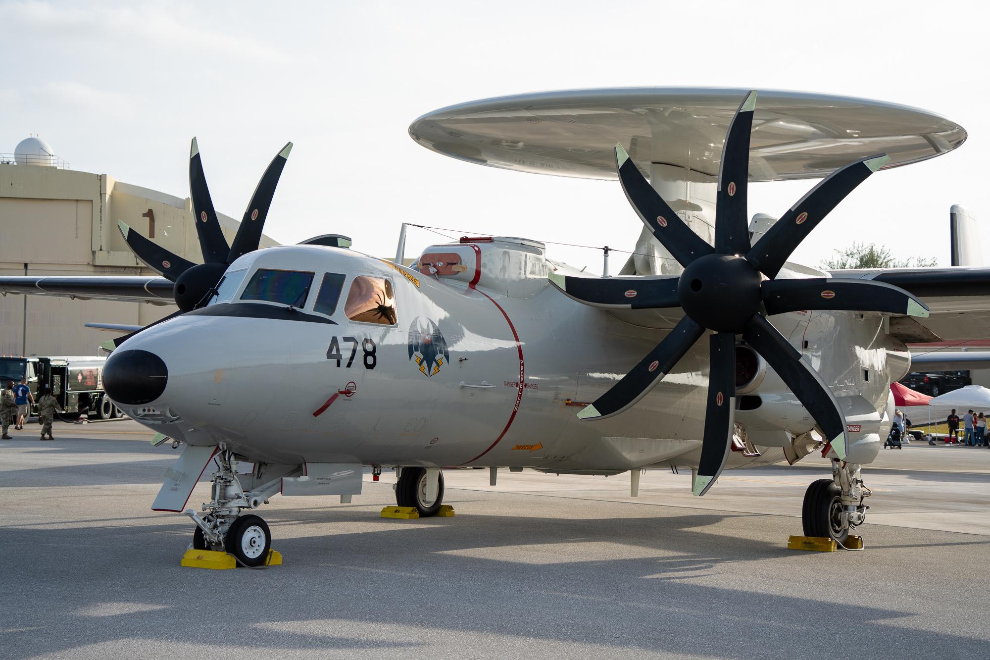 A JASDF E-2C Hawkeye on display at COPE North 2025&#039;s Community Day. Photo by Skyler Obispo.