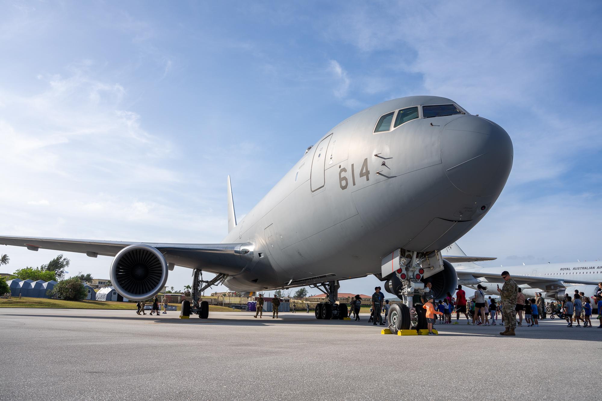 A JASDF KC-46 Pegasus on display at COPE North 2025&#039;s Community Day. Photo by Skyler Obispo. 