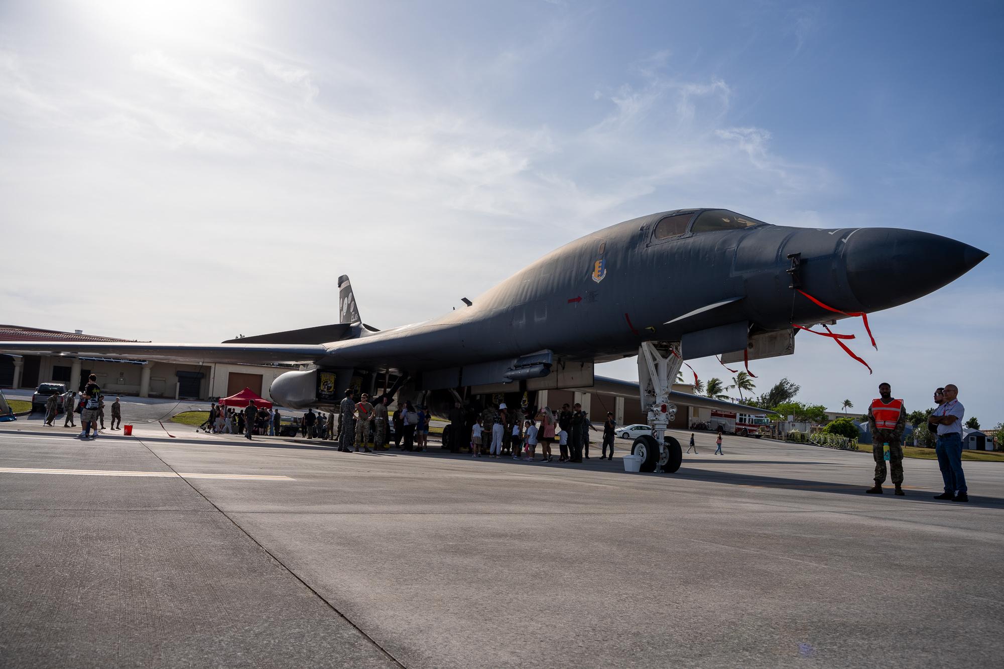 A USAF B-1B Lancer assigned to the 34th Expeditionary Bomb Squadron on display at COPE North 2025&#039;s Community Day. Photo by Skyler Obispo. 