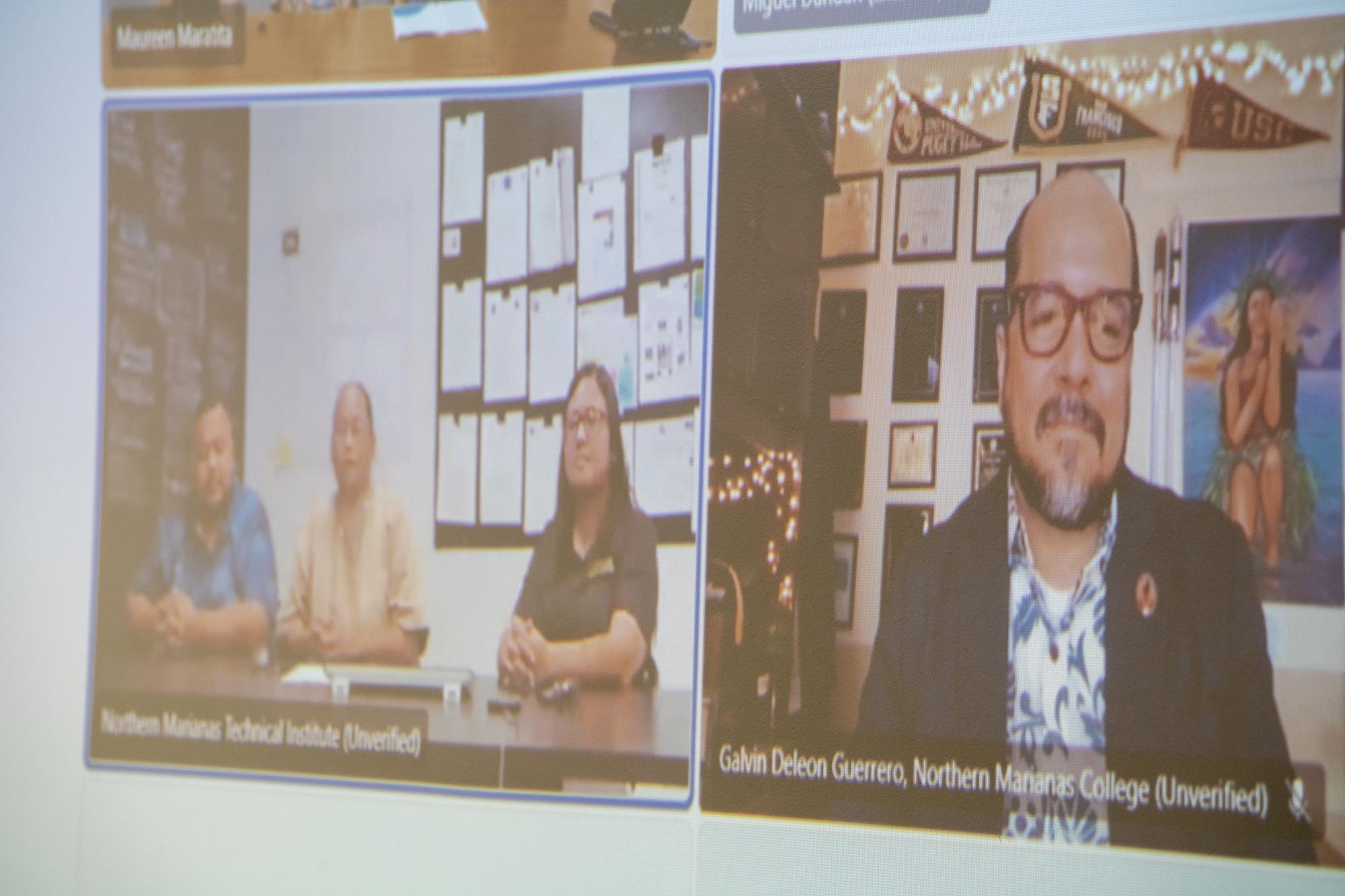 Attending virtually was Galvin Deleon Guerrero, president, Northern Mariana College and Jodina Attao, CEO, Northern Marianas Technical Institute. Photo by Skyler Obispo. 