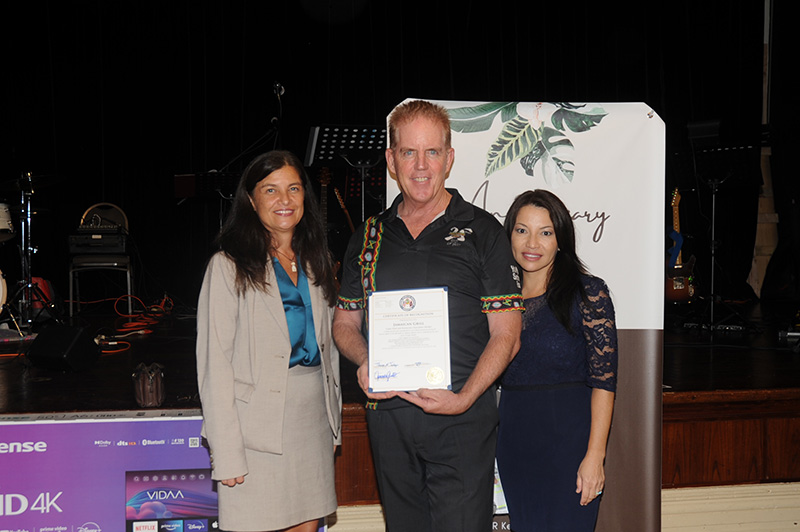 (From left) Sen. Therese M. Terlaje, speaker of the 37th Guam Legislature; Frank Kenney, co-owner, Jamaican Grill; and Mary P. Rhodes, president of GHRA. Photos by Justin Green