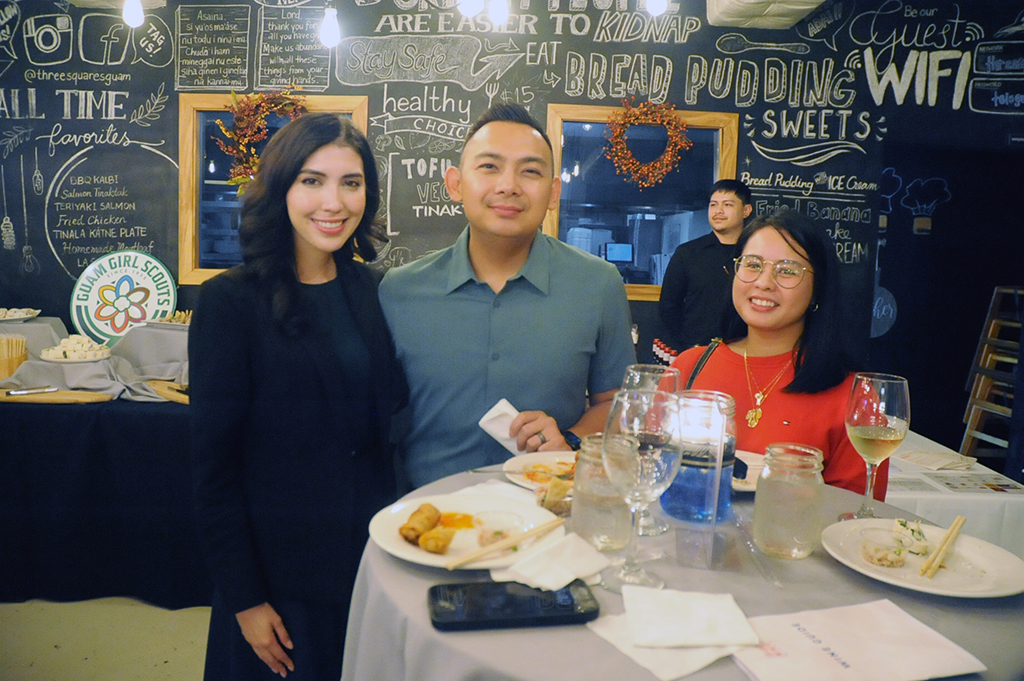 (From left) Sarah G. Elmore-Hernandez, director of Policy, Planning, and Community Relations, Judiciary of Guam, and board member for the Guam Girl Scouts; Artemio “Ricky” Hernandez, deputy executive manager, A.B. Won Pat International Airport, Guam; and Laurie Tumaneng, management analyst, Guam Power Authority. 