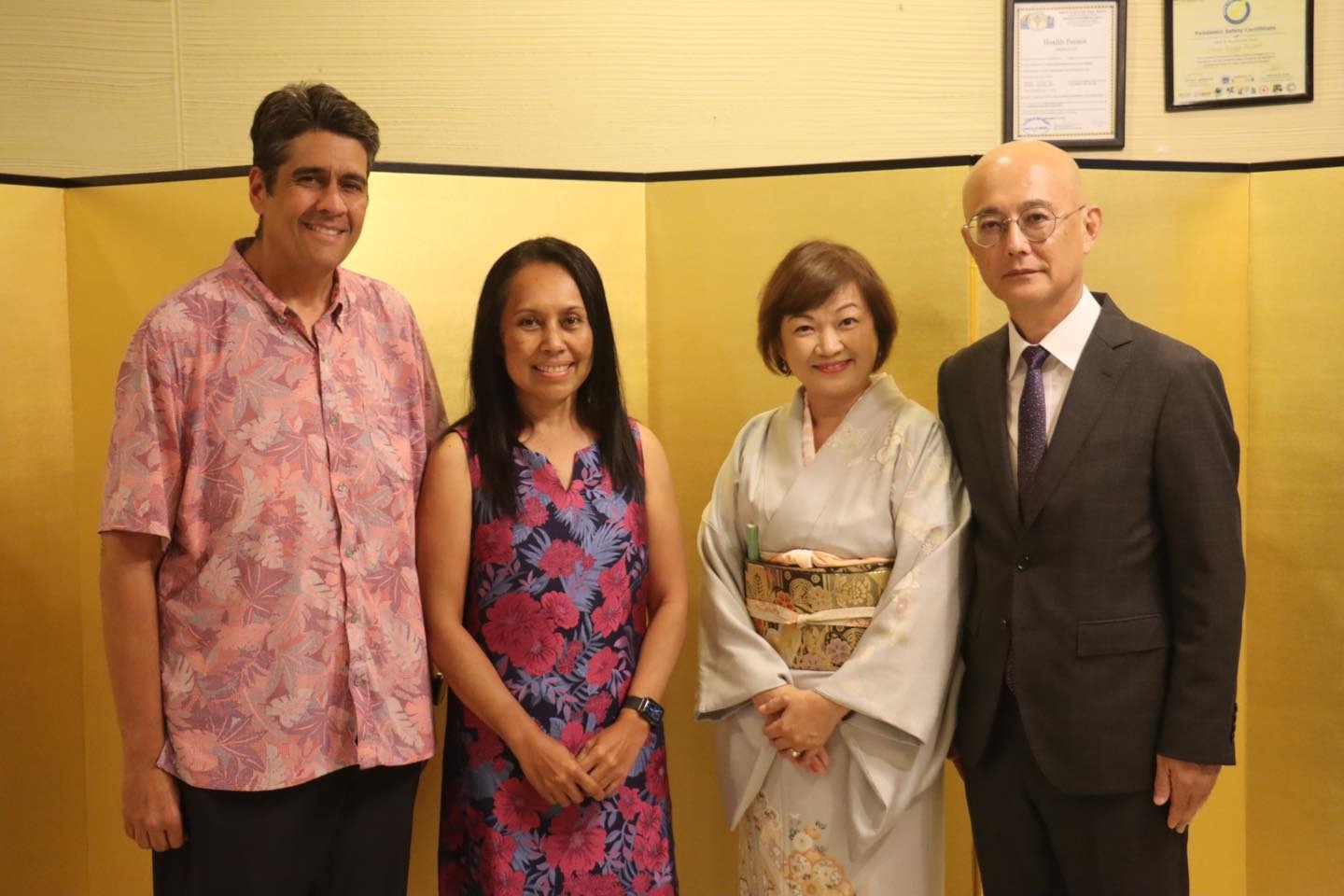 (From left) President Surangel S. Whipps Jr., first lady Valerie Whipps, Ambassador Hiroyuki Orikasa and his wife, Pauline Orikasa.