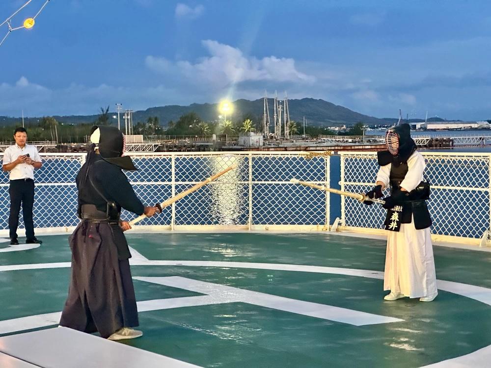 Cadets aboard the Japanese Coast Guard training ship Kojima give a cultural demonstration during their visit to Guam on June 12, 2024. During the visit, three U.S. Coast Guard Academy cadets had the unique opportunity to share their recent experience of joining their Japanese counterparts on the voyage to Guam. Photo courtesy U.S. Coast Guard/Chief Warrant Officer Sara Muir