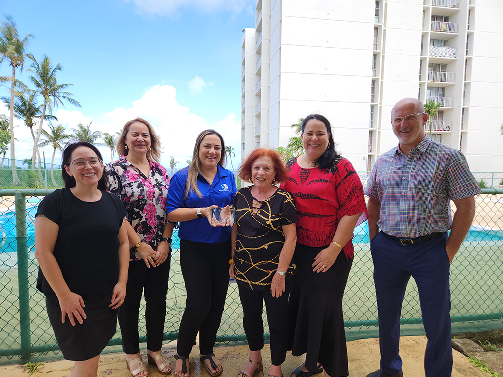 (From left) Leon Guerrero; Deborah K. Shoniber, CEO, Pacific Regional Bank, Majuro; Melissa Kramer, procurement manager, Pacific International Inc.; Maratita; Michelle Kramer, managing director, Pacific International Inc. (Guam); and John. 