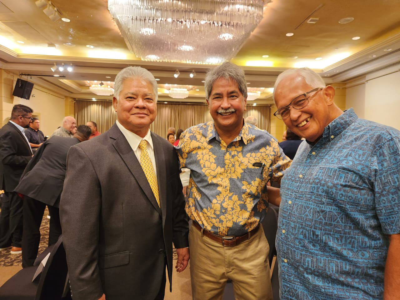 (From left) Gov. Arnold I. Palacios, Francis E. Santos, director for corporate business development for Tan Holdings; and Robert A. Underwood, former president of the University of Guam and a former delegate for Guam to the U.S. House of Representatives. 