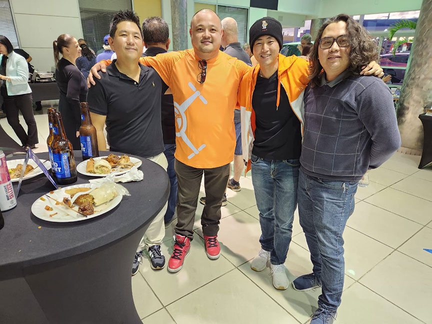 (From left) Andy C. Park, co-owner, 2cofly; Chris J. Salas, drone corps coordinator, drone corps coordinator, University of Guam NASA Guam Space Grant; Dong Won Lee, owner, 2cofly; and Trevor Cruz, membership programs coordinator, Guam Contractors Association. 