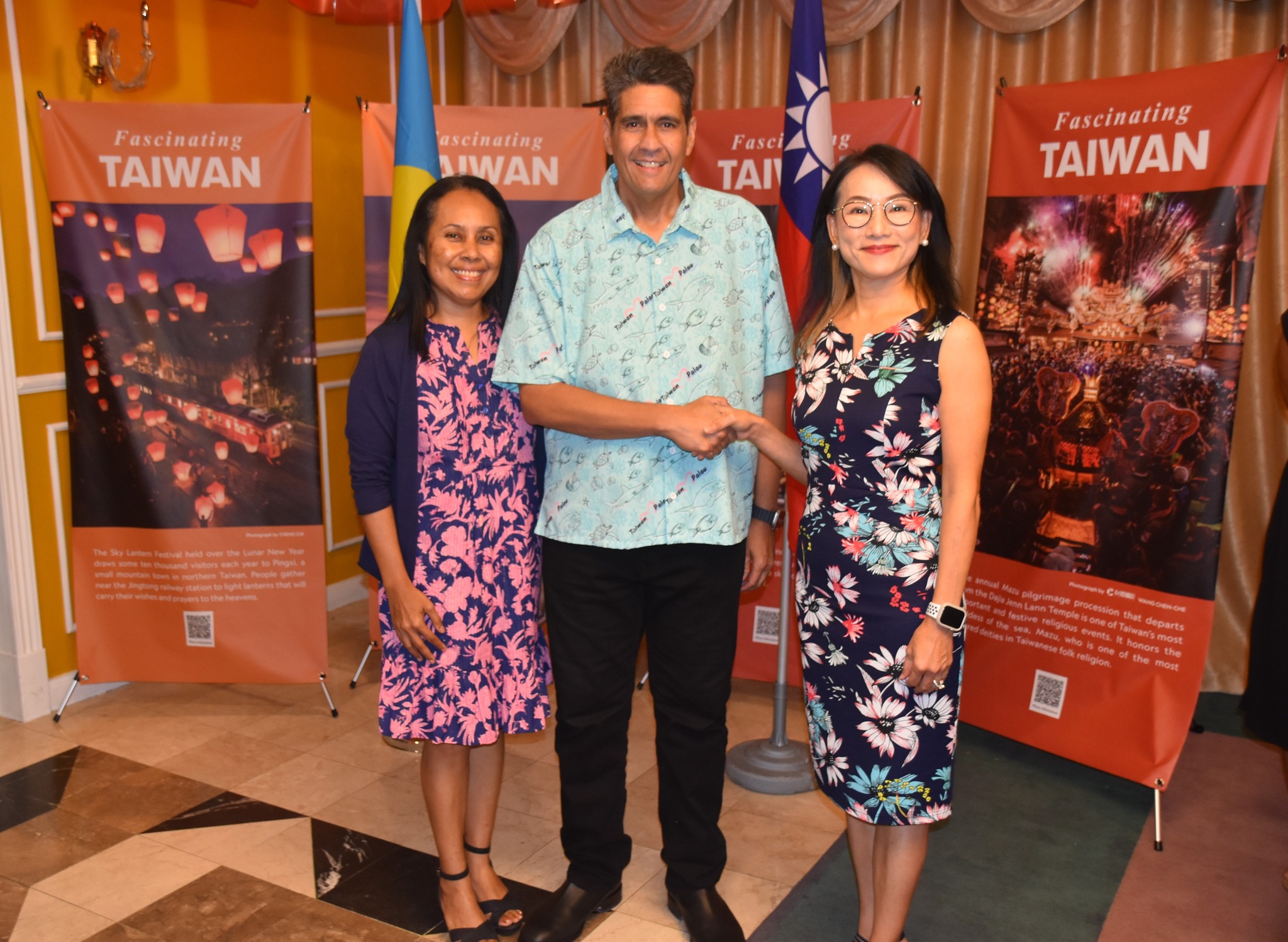 (from left) first lady Valerie Whipps; President Surangel S. Whipps Jr.; and Taiwan Ambassador to Palau Jessica C. Lee.